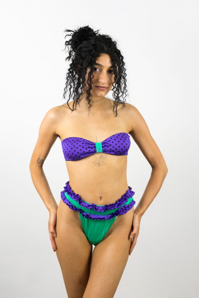 Funky 80s high waist ruffle bandeau bikini