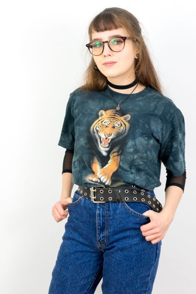 funky tie dye The Mountain vintage tiger print shirt