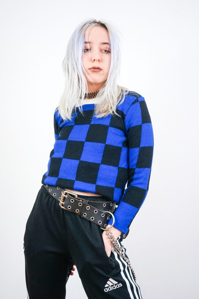 vintage 80s real wool cropped fit checkerboard sweater