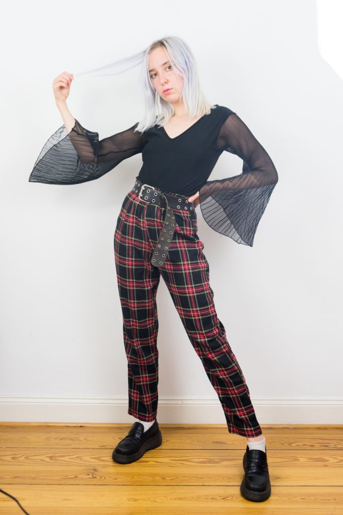 black & red vintage 90s high waisted grunge tartan pants