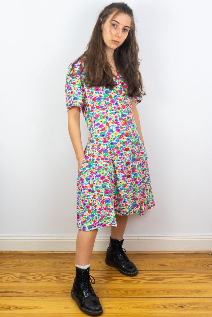 grungy vintage 90s floral patterned button up dress