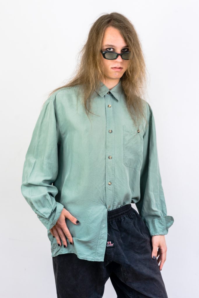 true vintage 80s real silk shiny button up shirt