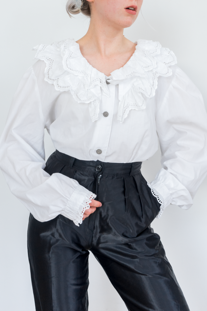 neoclassical draped vintage 1960s embroidered blouse