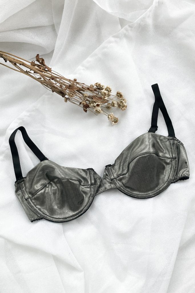 iconic silver vintage 1980s shiny bralette