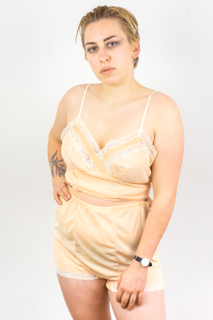 peachy vintage 1960s see-through babydoll high waisted pajama set