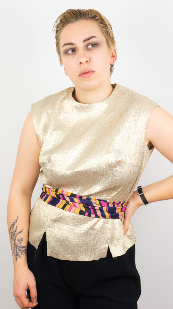 shimmery golden vintage 1960s boxy lurex top