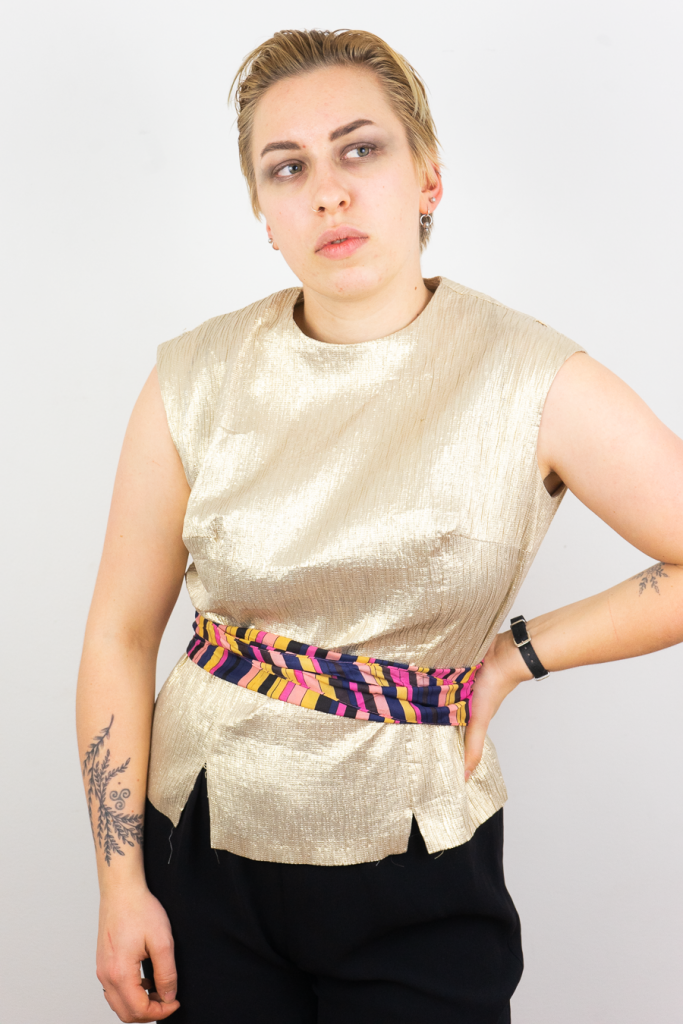 shimmery golden vintage 1960s boxy lurex top