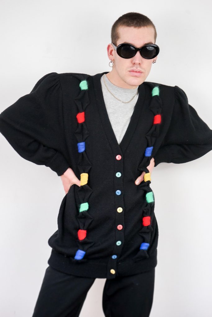 funky vintage 80s designer crazy colored cardigan