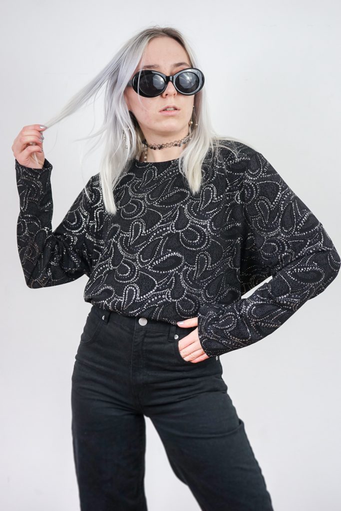 sparkling vintage 90s monochrome glitter longsleeve shirt