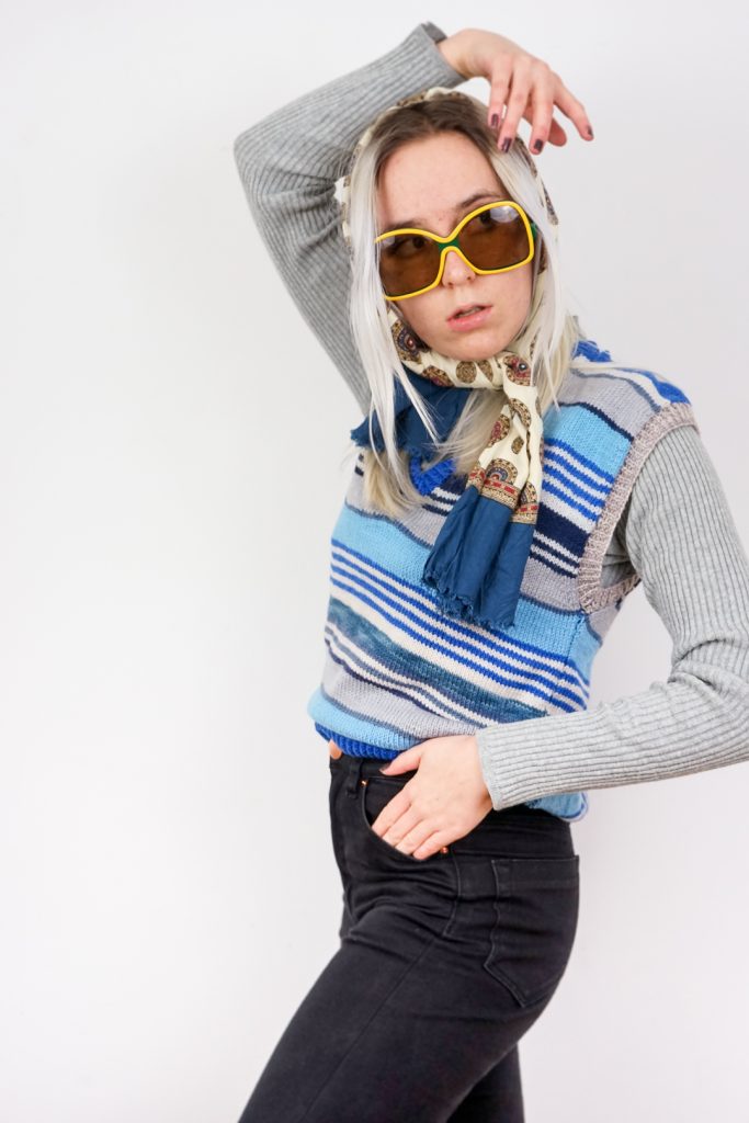 aquatic blue block stripe vintage 60s sweater vest