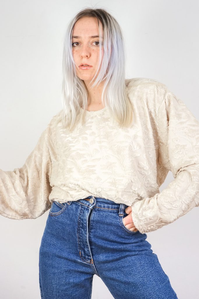 comfy oversized creme colored vintage velvet shirt