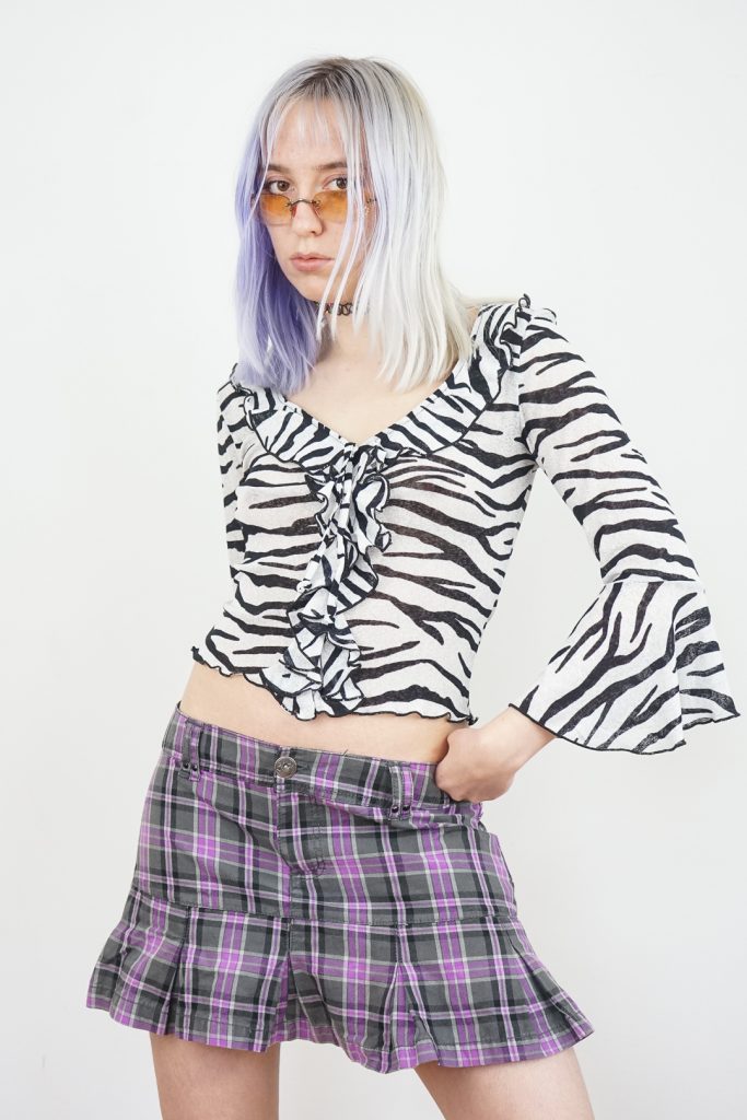 funky plaid low waisted skater skirt - XS/S