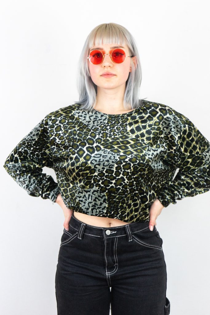 grungy vintage 90s leopard pattern velvet shirt - L