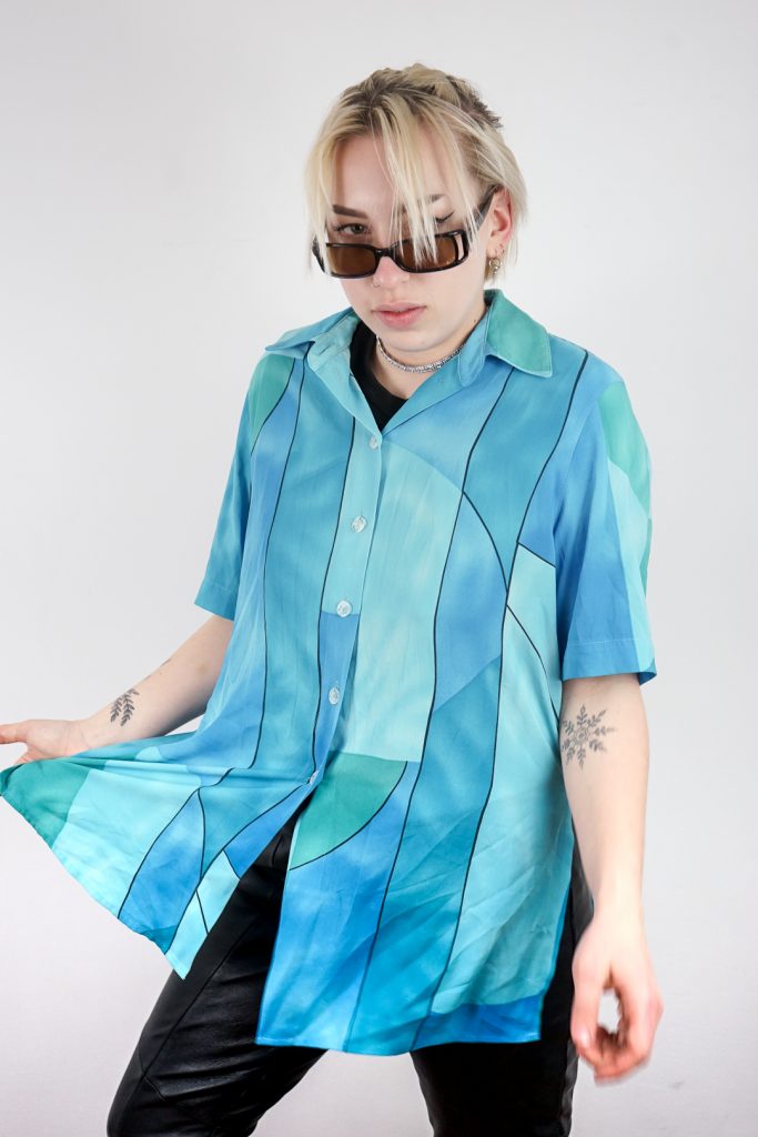 abstract patterned vintage 80s watercolor outline shirt - XXL
