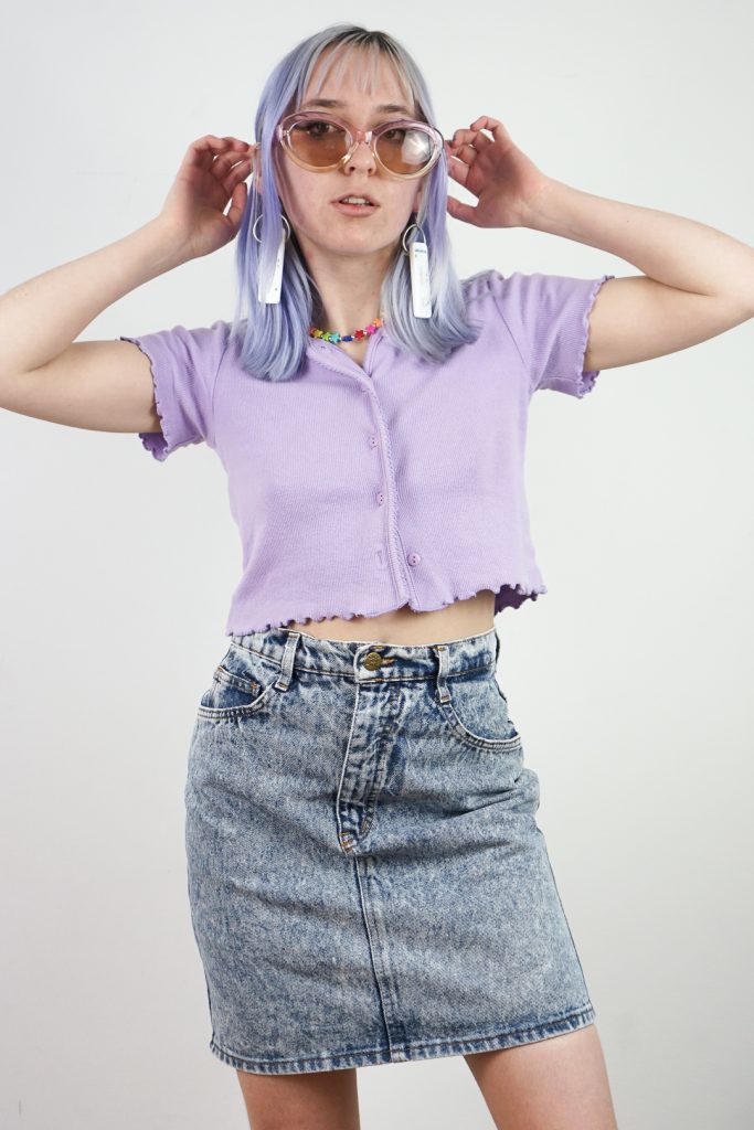 vintage 80s high waisted rare wit boy acidwash denim skirt - XS