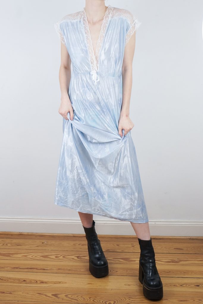 flushed vintage 1980s liquid shiny floral lingerie dress - M/L