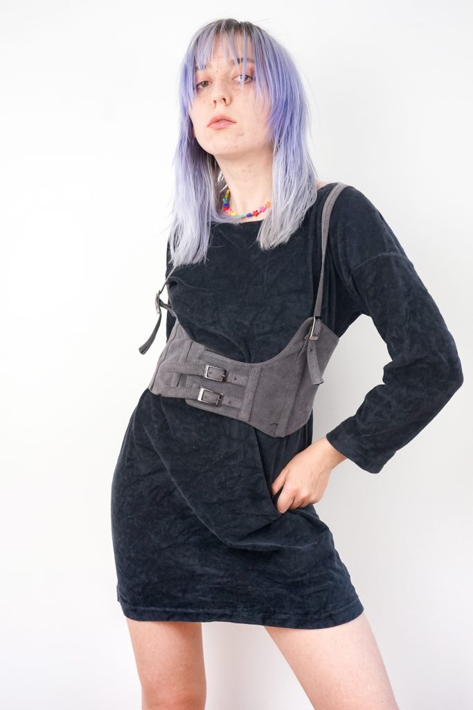 grungy vintage 90s black velvet dress - S