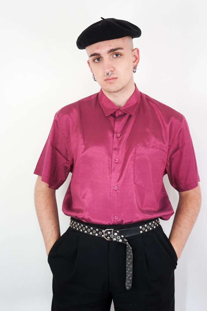 vintage 80s real wild silk shiny unisex button up shirt