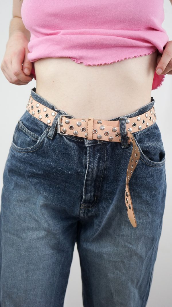 vintage 90s baby pink studded grommet belt - XS/S/M/L
