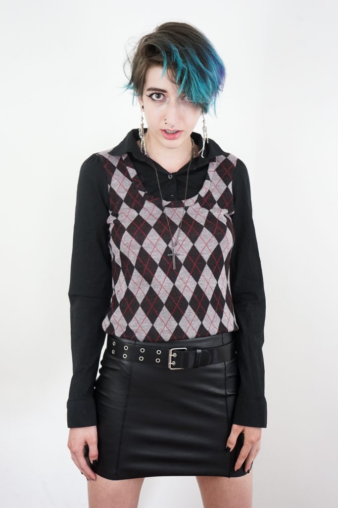 vintage Y2K argyle button up Emo longsleeve - S