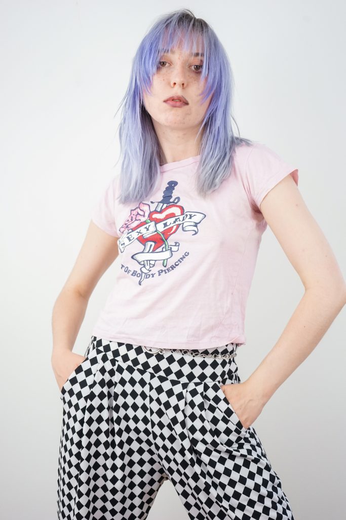 vintage Y2K baby pink cropped Fishbone tattoo shirt - XS/S/M