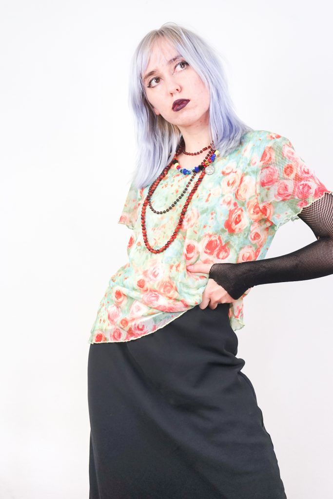 grungy double-layered sheer vintage Y2K rose cyber shirt