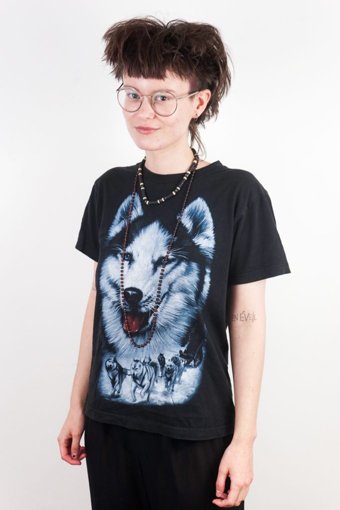 grungy vintage 90s printed boxy wolf unisex shirt