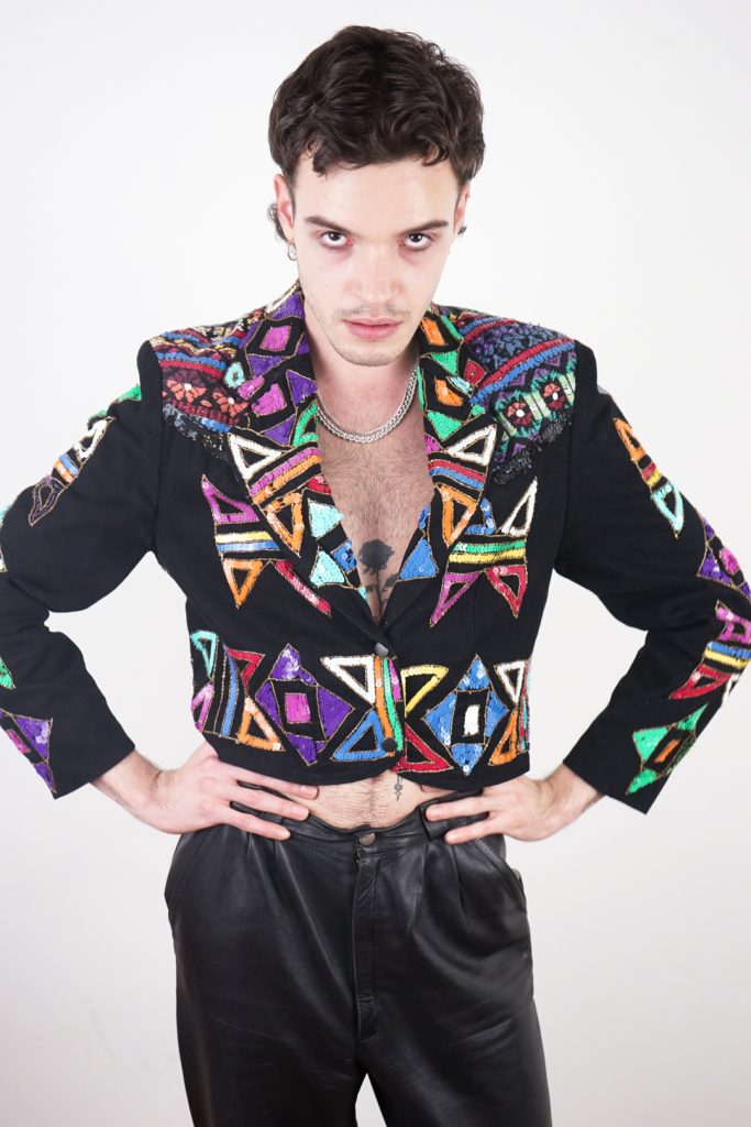 TOUCHED BY ANGELS iconic vintage 90s cropped sequin-embroidered 80s blazer