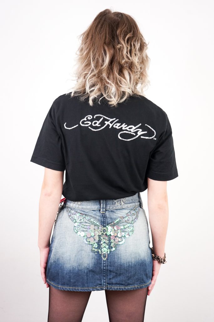 iconic vintage 90s low waisted butterfly sequin skirt
