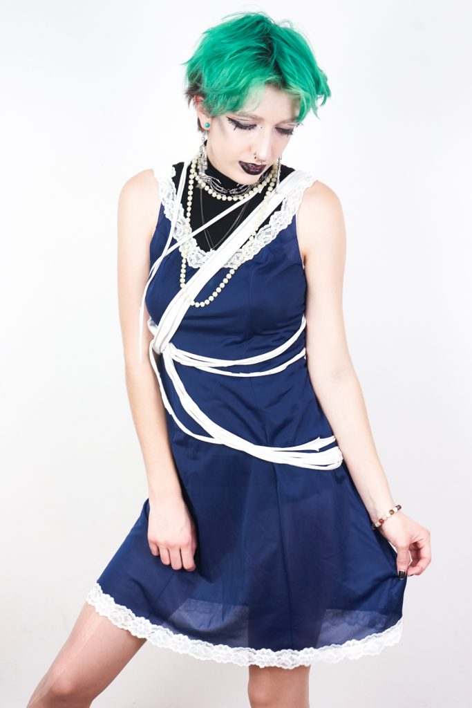 midnight blue vintage 60s romantic lace see-through dress
