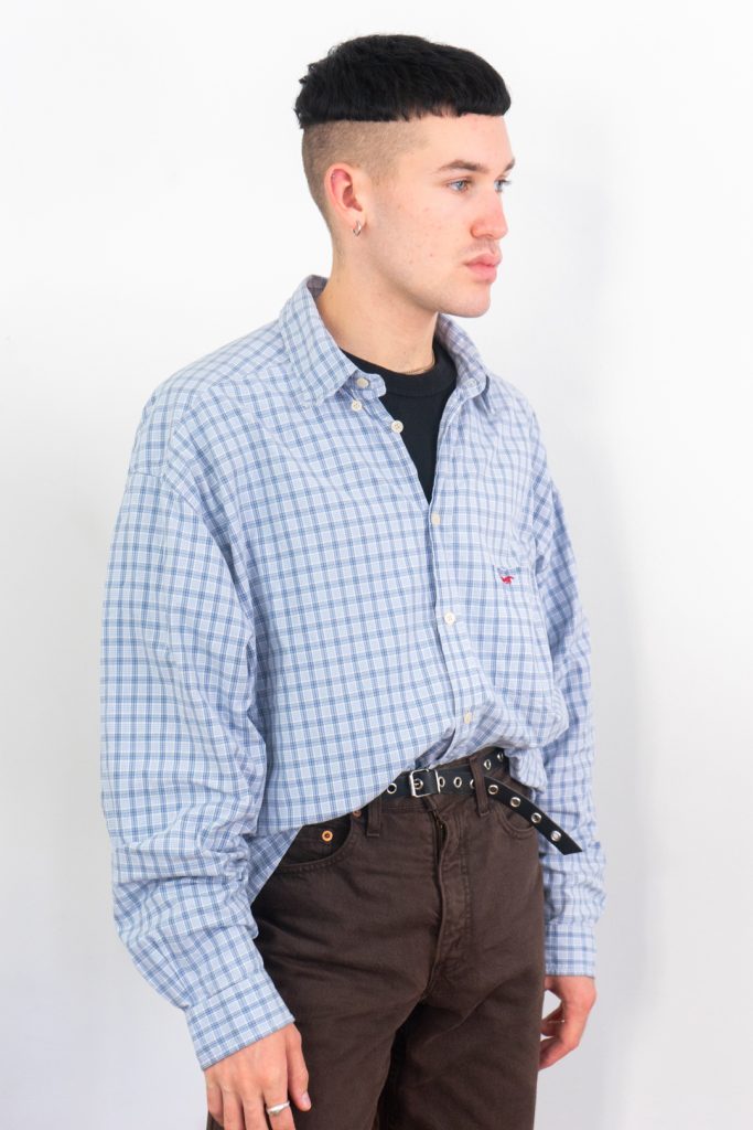 plaid blue boxy vintage Y2K Mustang skater shirt