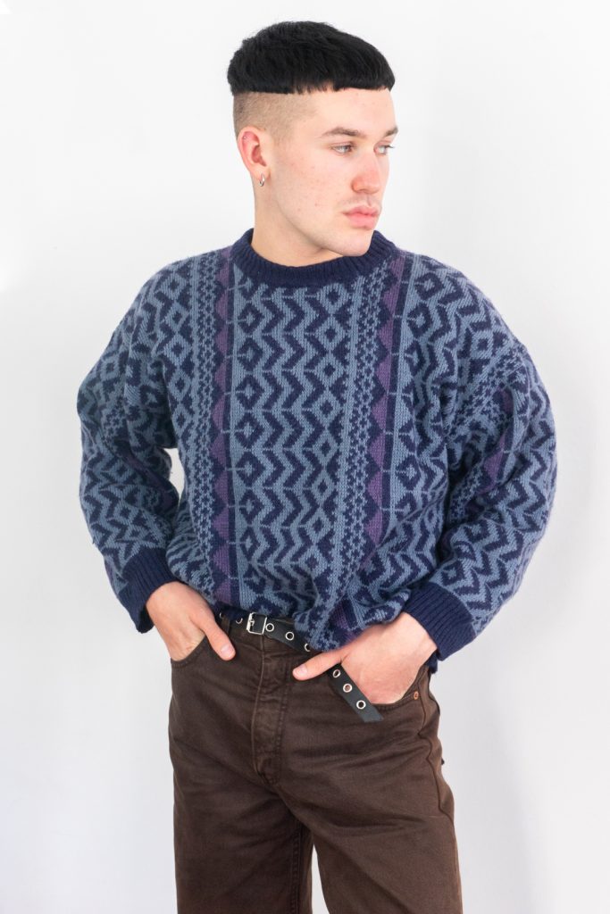 puffy vintage 80s funky patterned grandpa sweater