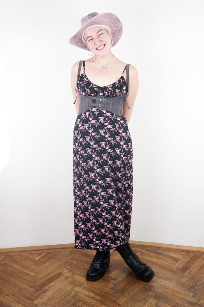 ruffled floral grungy vintage 90s maxi dress