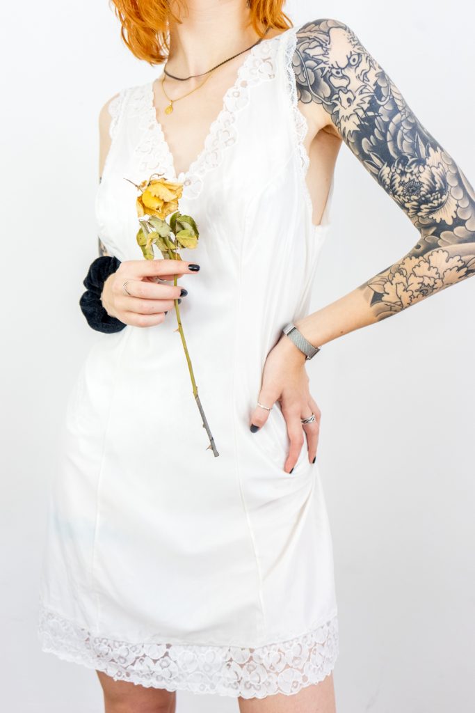 cheerful vintage 1960s soft white lace cami dress
