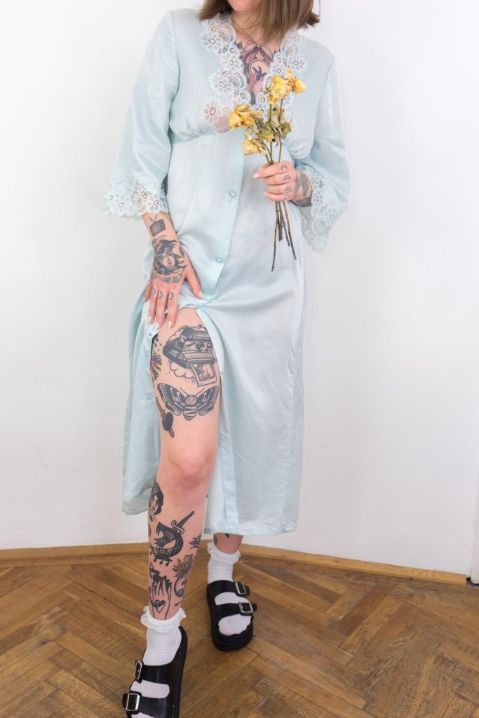 delicate smooth vintage 1960s minty pastel nightgown