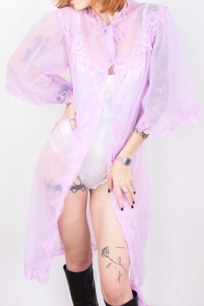 elusive flowing vintage 1960s rare fuchsia pastel peignoir
