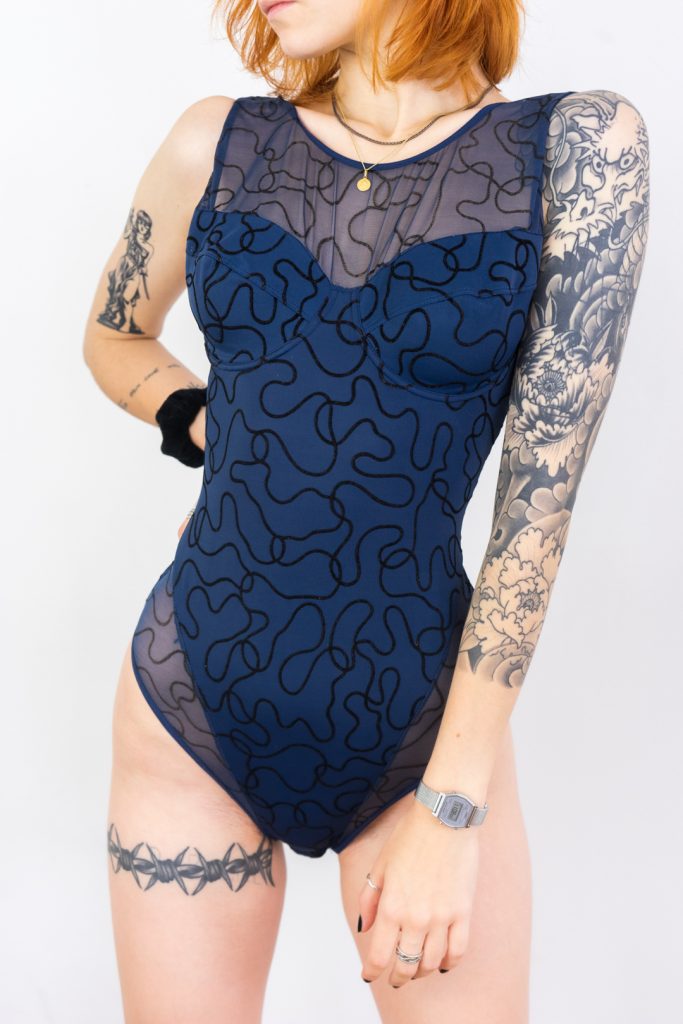 figurative vintage 1990s velvet mesh bodysuit