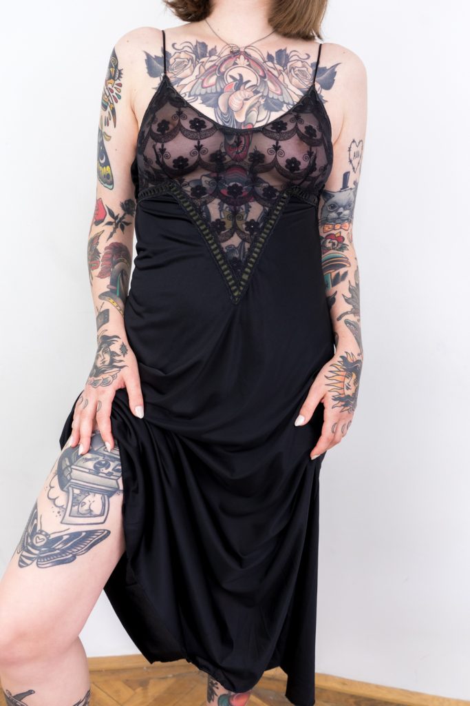 lace ornament vintage 1990s all-black maxi dress