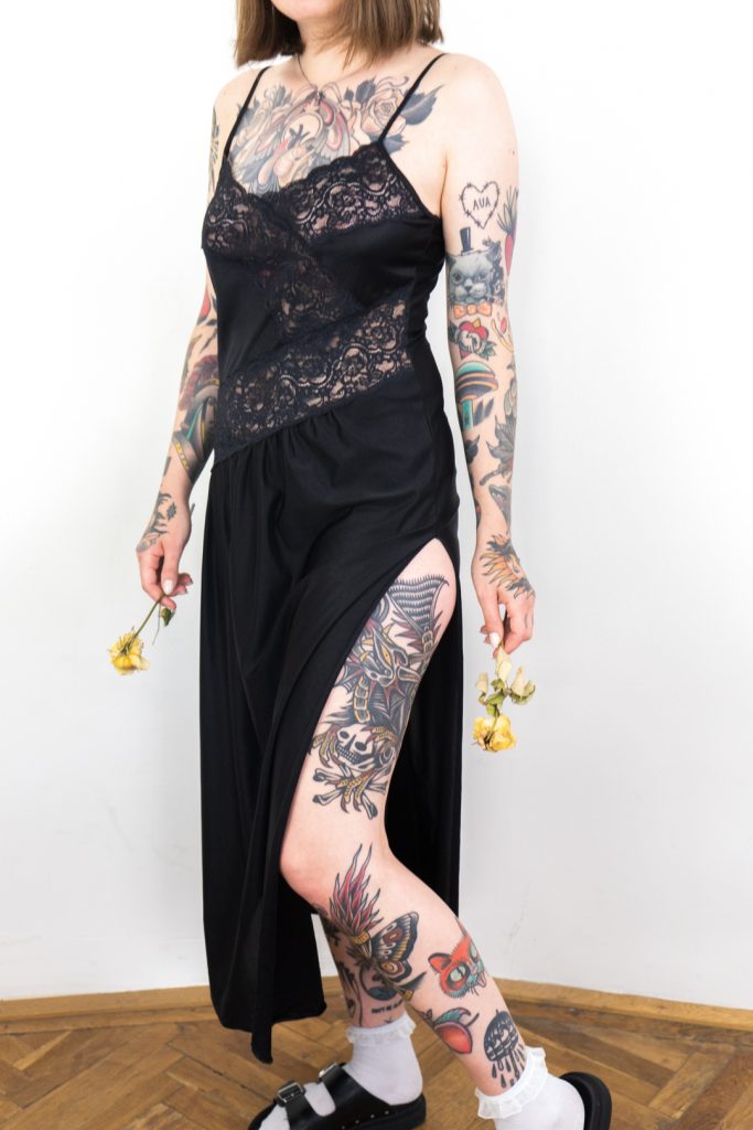 magnificent vintage 1960s draped goth lace maxi dress