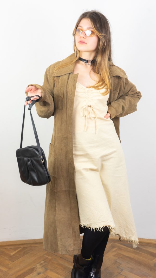 romantic vintage 90s real suede leather only maxi coat