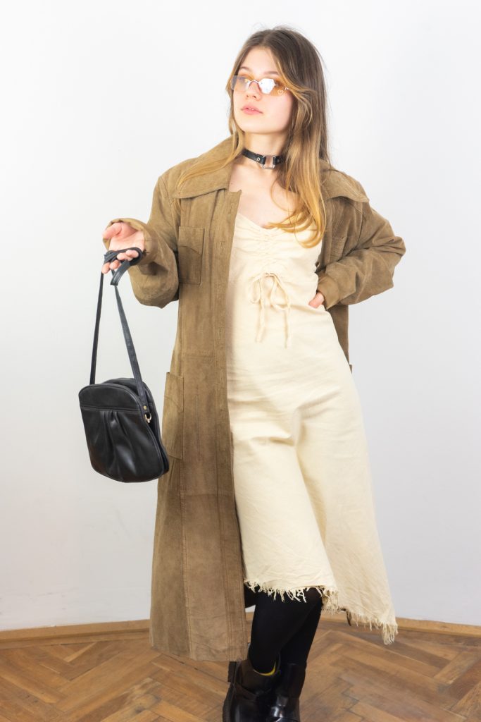 romantic vintage 90s real suede leather only maxi coat