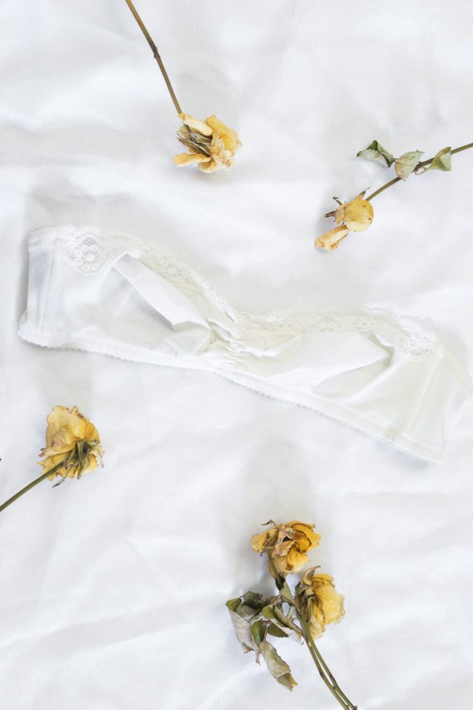 subtle off-white vintage 1960s shiny lace bandeau bralette