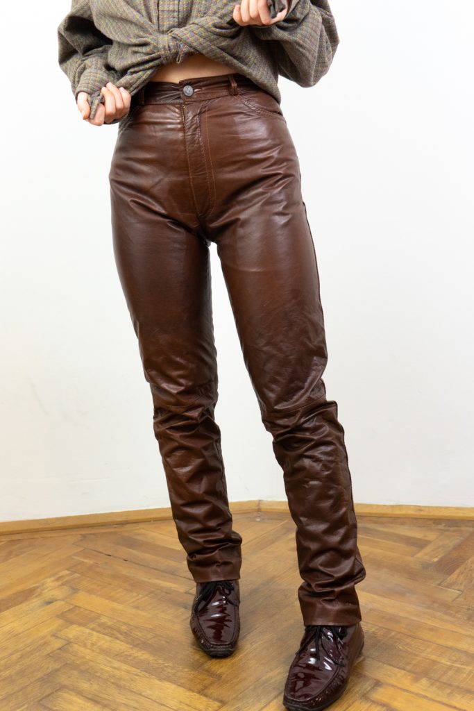 vintage 80s ultra high waisted real leather trousers