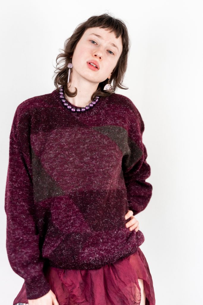 red wine vintage 80s comfortable knitted indie sweater