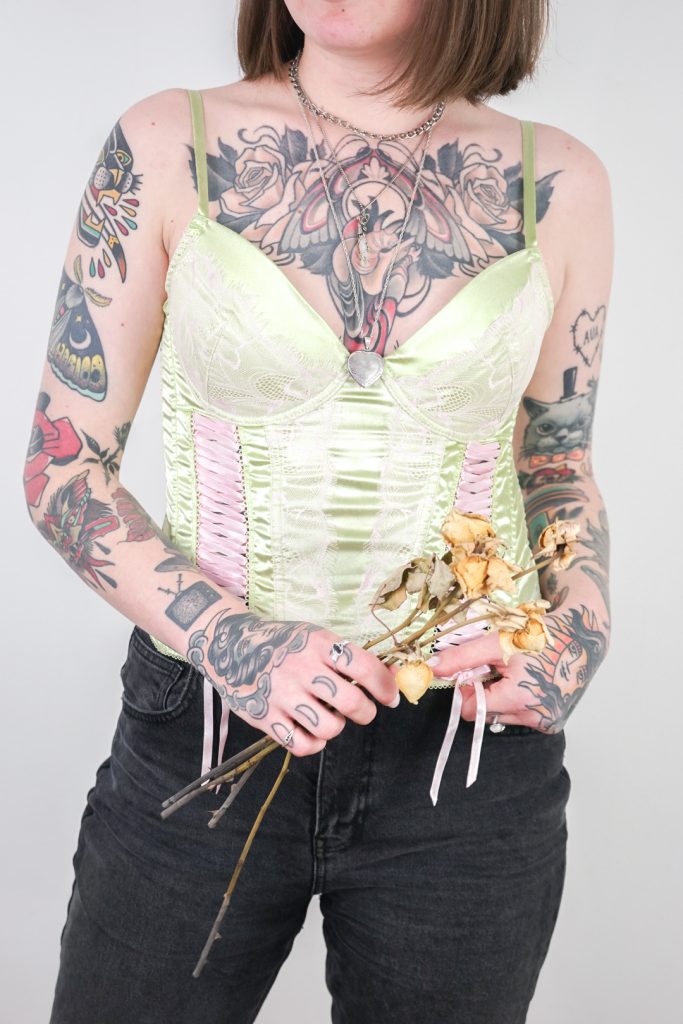 blooming vintage 2000s pastel satin lace-up corset