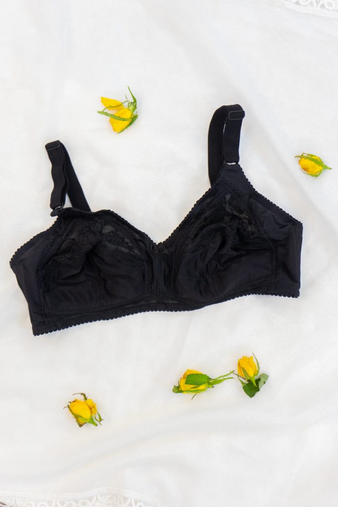 classic timeless vintage 1980s wide strap black lace bralette