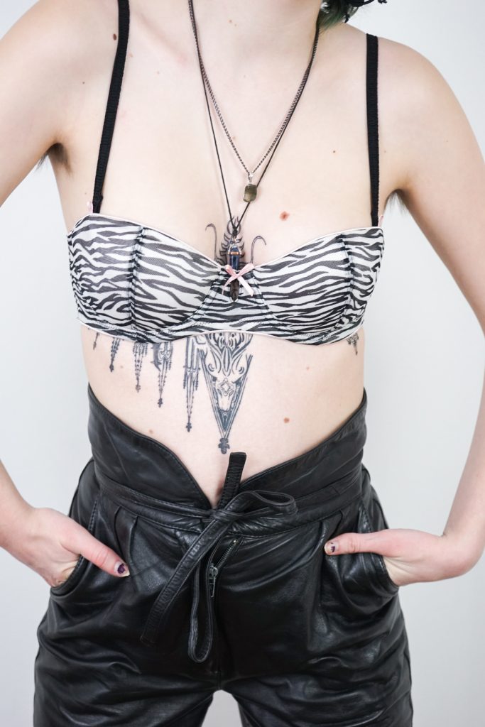 mall goth vintage Y2K zebra mesh bralette