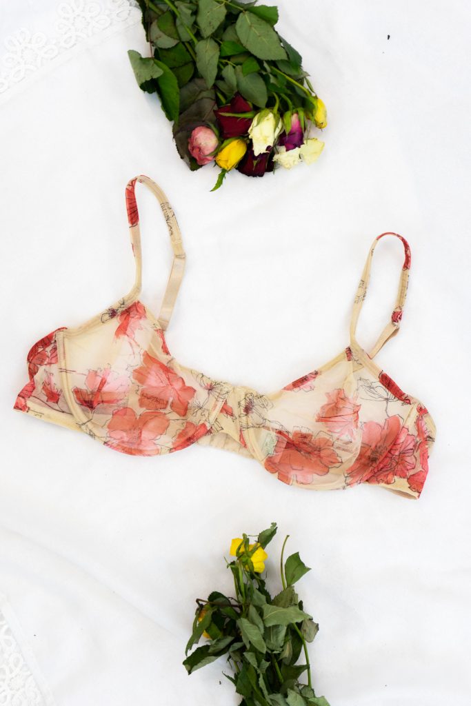 modernist figurative sketched flowers vintage 80s see-through bralette