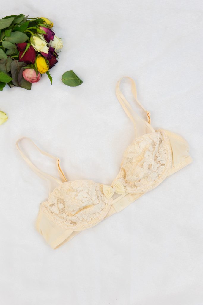 vintage 1960s draped romantic pleated lace bralette