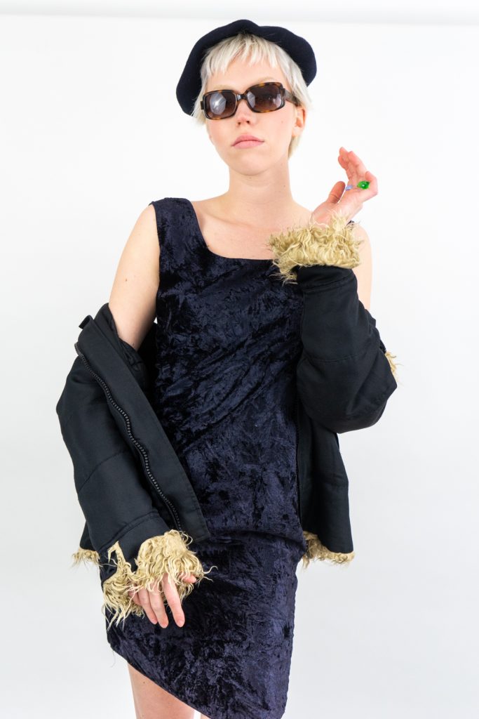 ashy grape vintage 80s elegant crushed velvet dress